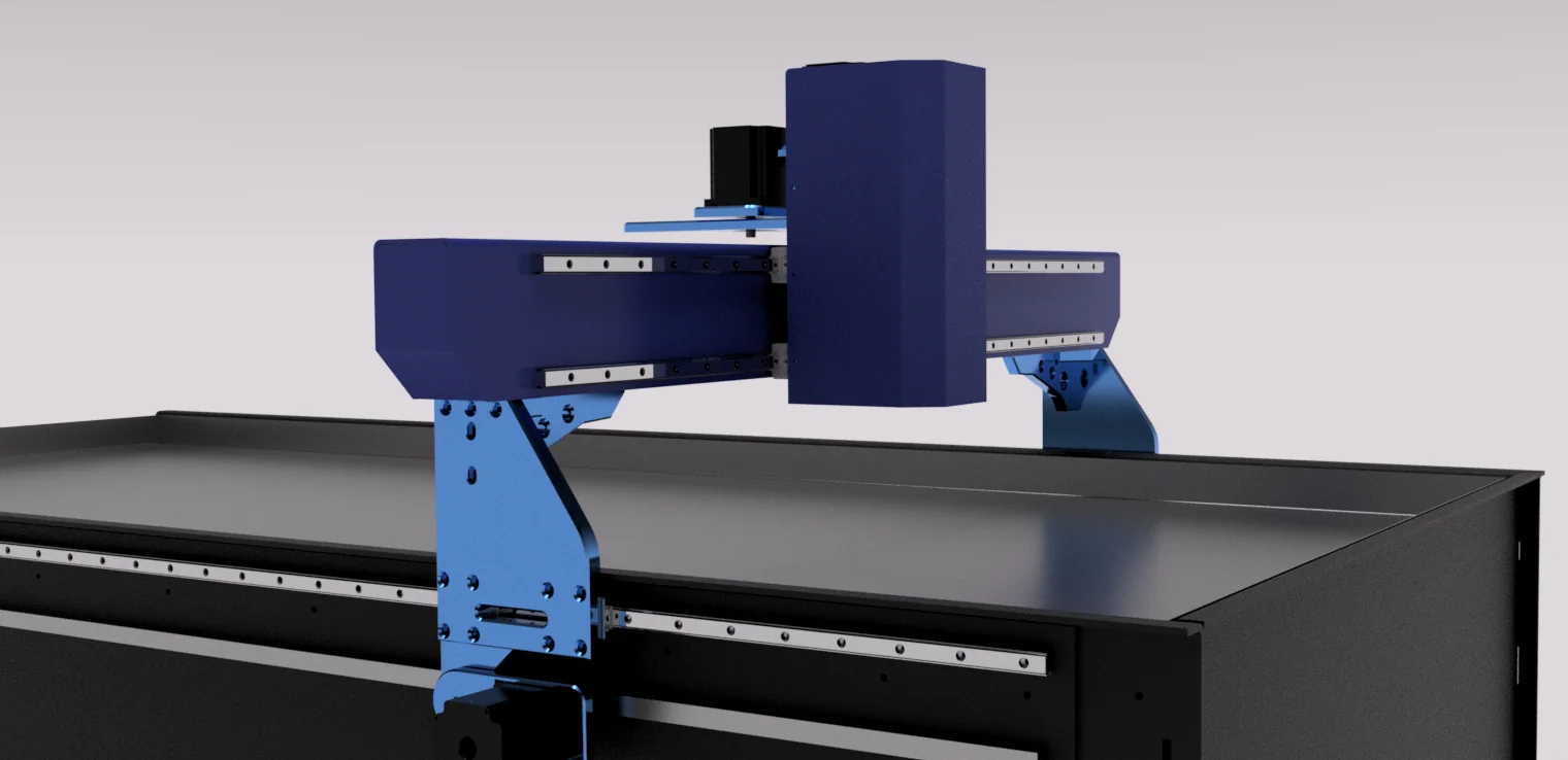 Conception CNC sur mesure avec gantry et axe de travail bleus