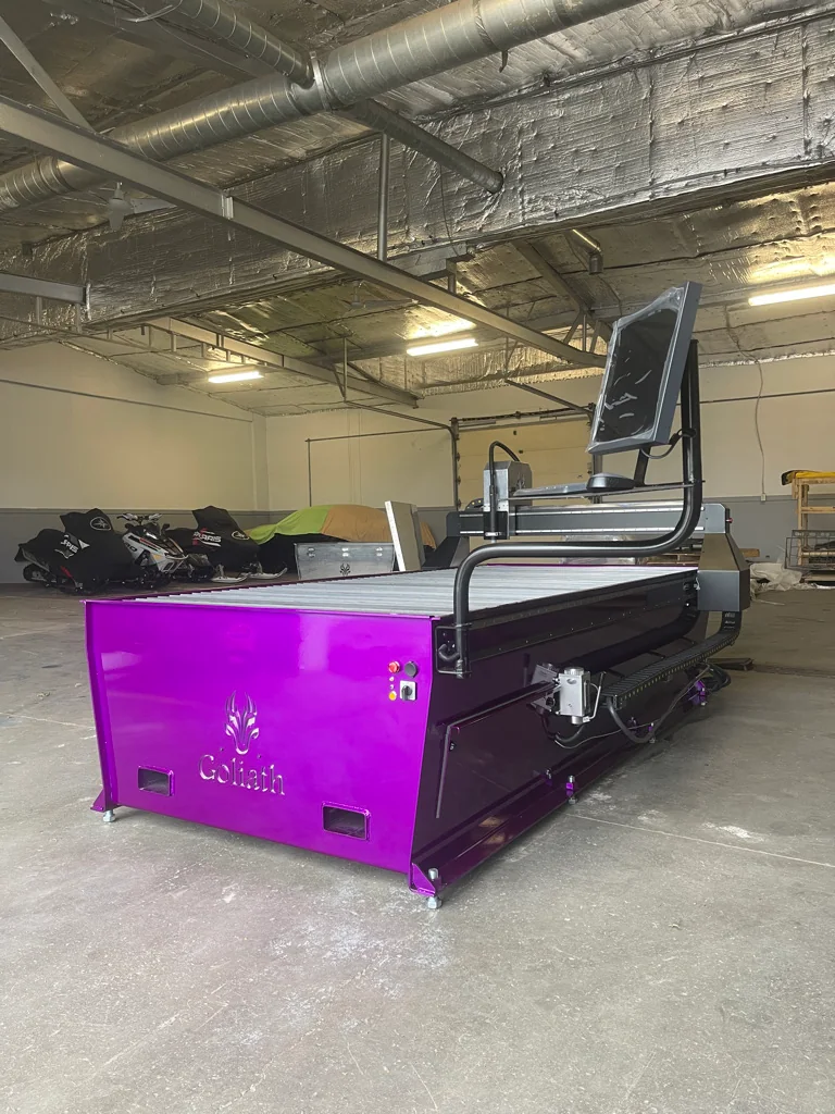 Table CNC plasma violette et gantry vues de côté